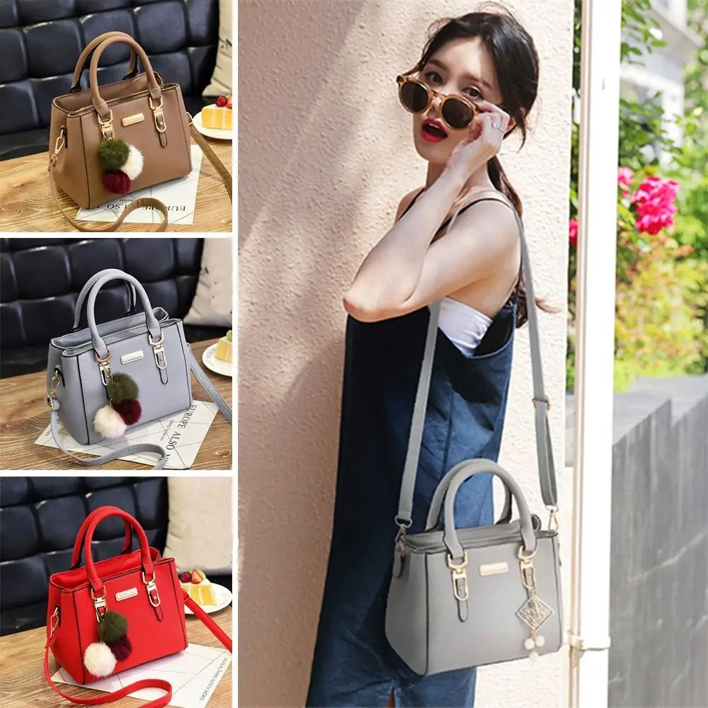 Simple Fashion Shoulder Bags PU Leather Solid Color Ladies Handbags Large Capacity with Pendant Embossed Crossbody Bag