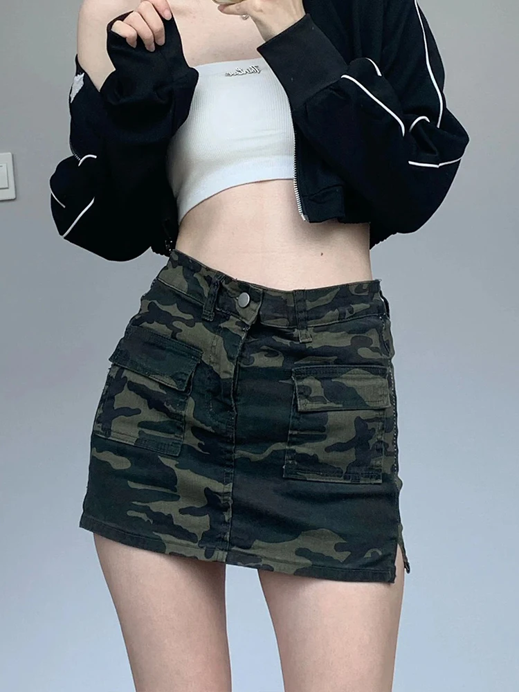 

plus Size American High Street Camouflage Skirt Women Summer Sexy Waist Slimming Casual Denim Skirts Korean Style