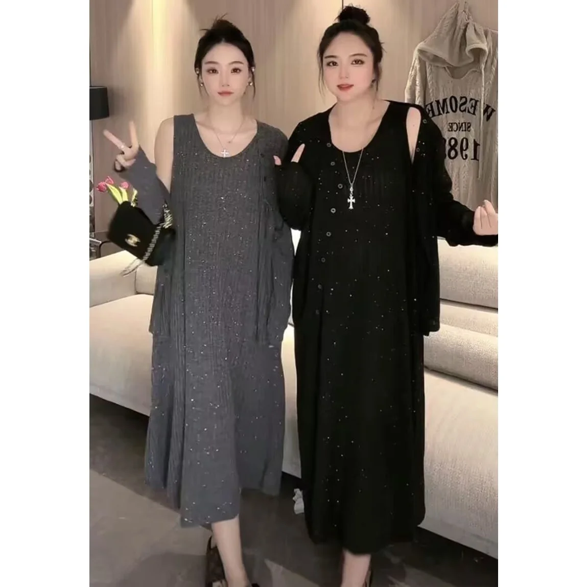 plus Size Women's Knitted Cotton Set with Ribbing Two-Piece Casual Sportswear Ensemble for Spring And Autumn Seasons
