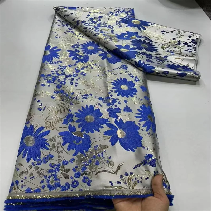 

Latest African Brocade Jacquard Lace Fabric 2025 Blue French Lace Fabric Nigeria Gilding Jacquard Lace Fabric For Wedding Dress