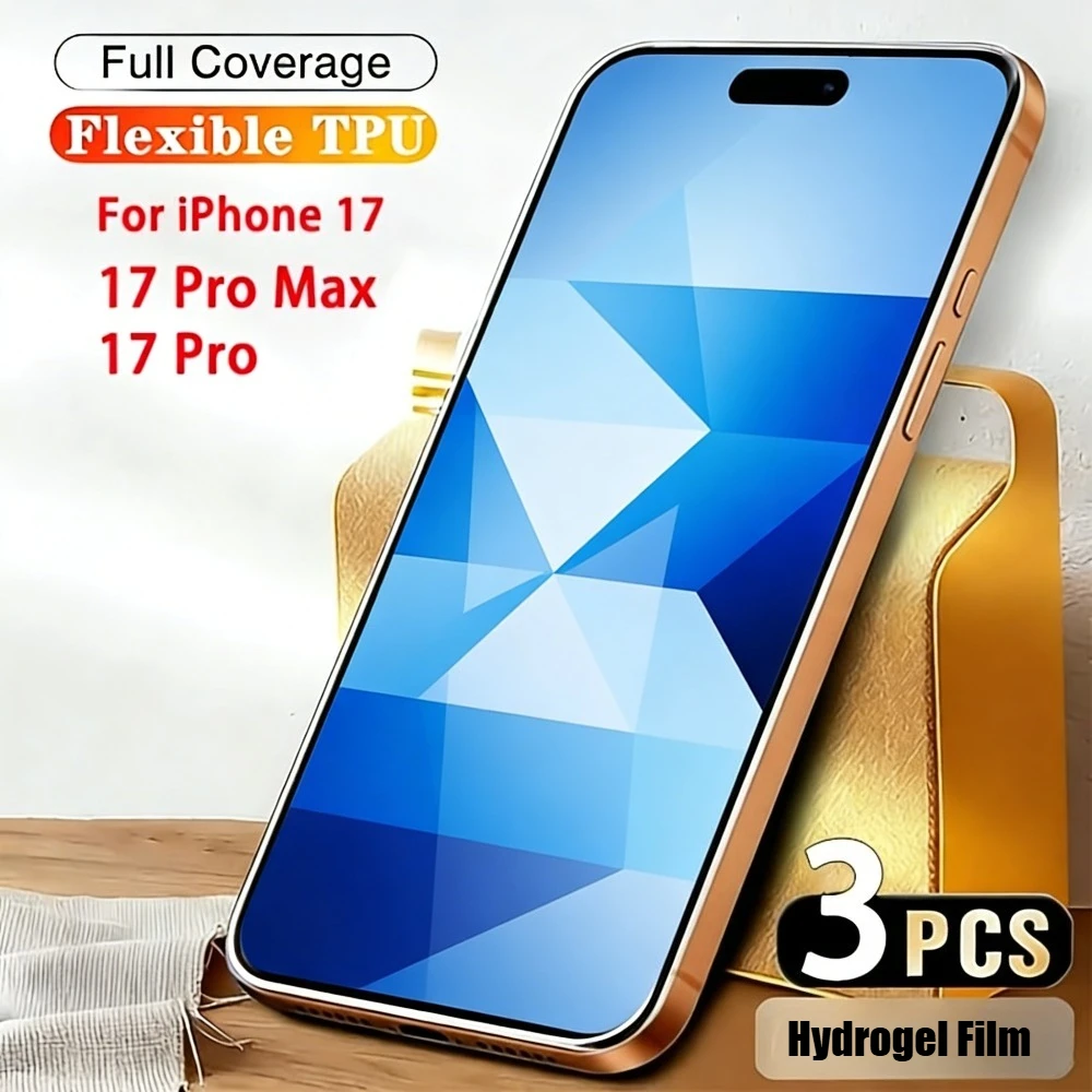 

Набор из 3 ультрапрозрачных гидрогелевых пленок для iPhone 17, 16, 15, 14 Pro Max, 17e, 16e, Air, а также защитная пленка для экрана iPhone 13, 12, 11 Pro, 16, 15, 14 Plus