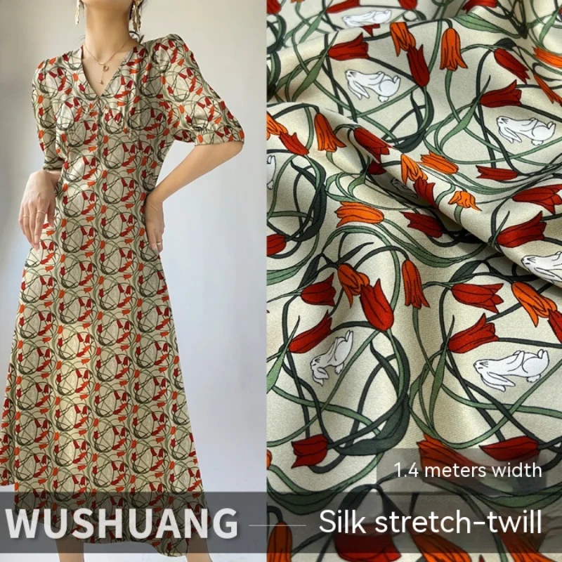 Silk Stretch twill Fabric Spring Autumn Digital Inkjet Print Shirt Dress Designer Fashion DIY Sewing Fabrics by the Meter