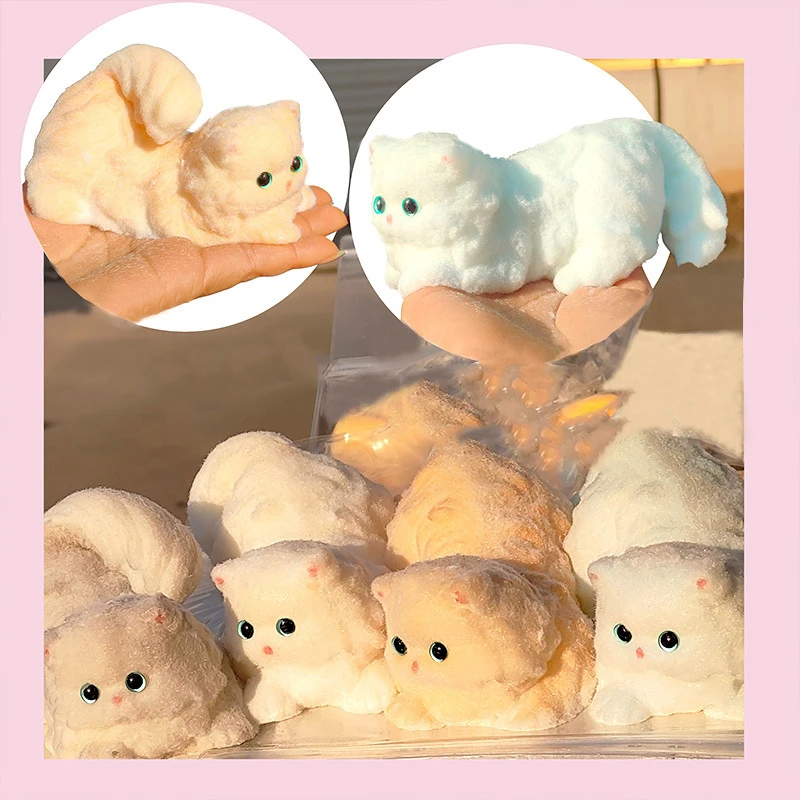 1 Piece Persian Cat Taba Squeeze Silicone Fuzzy Kitten Handmade Squeeze Mochi Toy Hand Relax Stress Release Gift