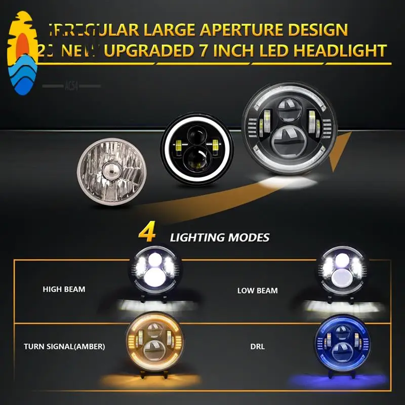 

AC54-7In круглые светодиодные фары Halo с высоким/низким янтарным/синим светодиодным налобным фонарем, внедорожные угловые глаза для Wrangler JK