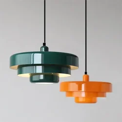 Lámpara colgante LED de estilo nórdico, iluminación de Macaron, acero al carbono, aluminio, blanco, verde oscuro, naranja, accesorio para restaurante y sala de estar