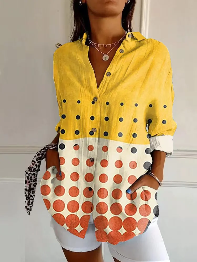 قميص نسائي بنمط الربيع والخريف قميص نسائي كاجوال بأكمام ثلاثة أرباع وطية صدر السترة ثلاثي الأبعاد مطبوع رقميًا بألوان قوس قزح