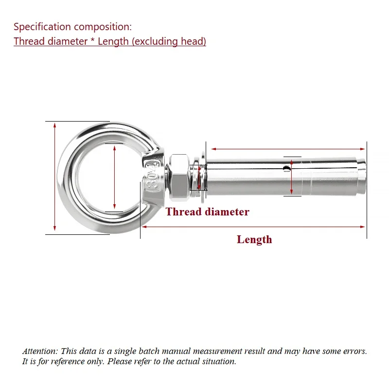 Wall Expansion Bolts 80-300mm Length With Rings and Eye Screws For Durable Anchoring Premium 304 Stainless Steel