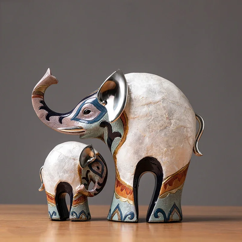 2Pcs Nordic Luxury Resin Elephant Handmade Crafts Decoration Home Living Room Office Animal Statue High Quality Ornaments Gift