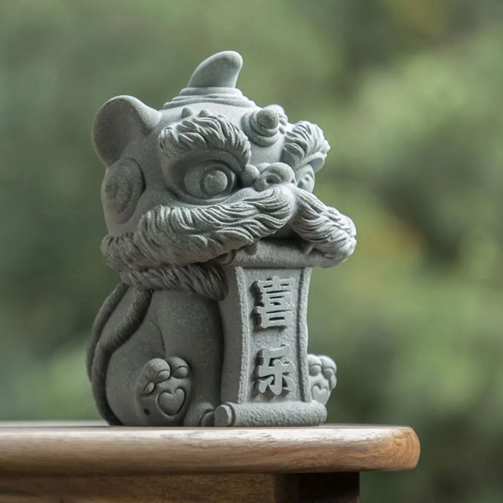 Cute Artwork Awakening Lion Ornament 3D Artificial Stone Chinese Stone Lion Ornament Handmade Safe Lion Mascot Statue Tabletop