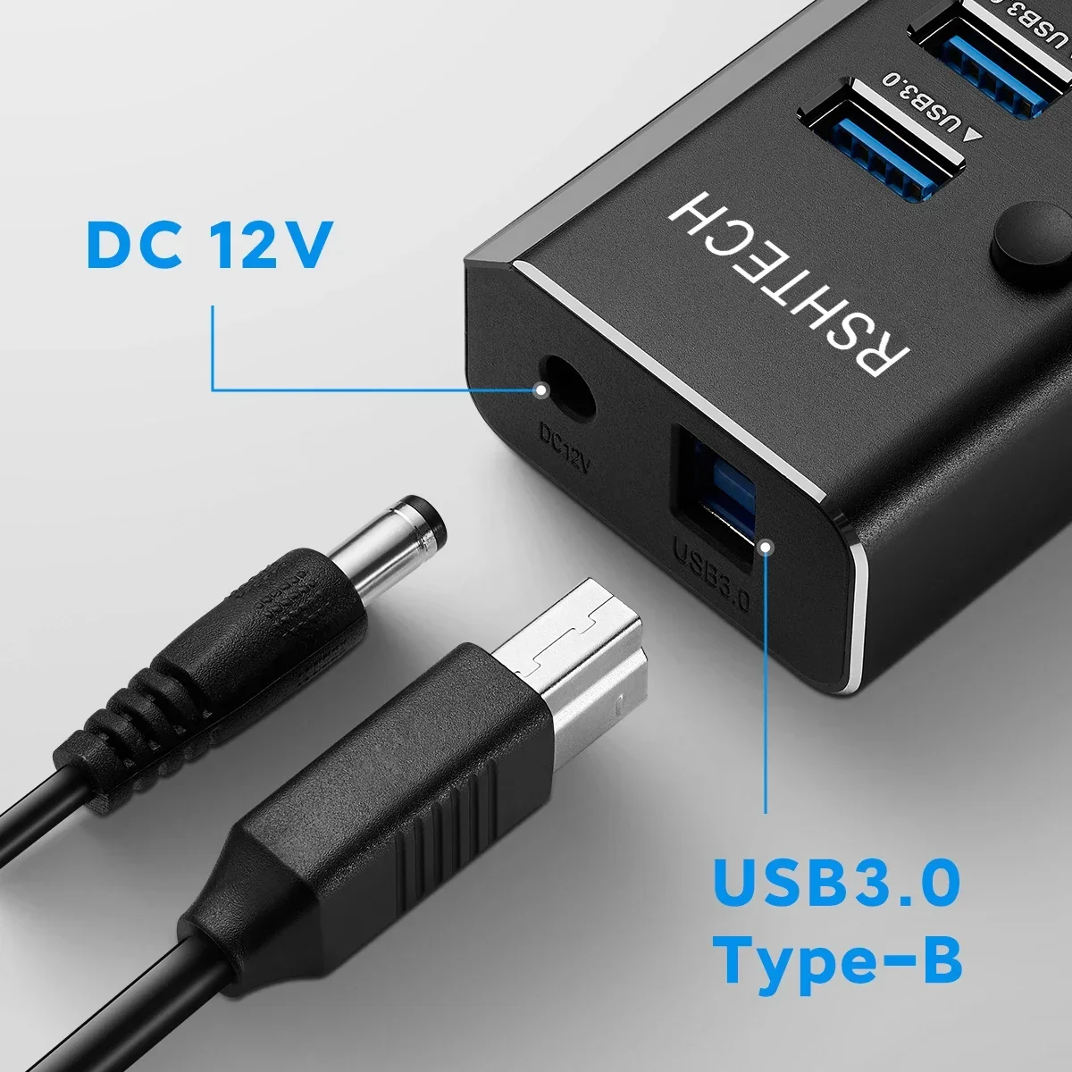 RSHTECH USB Hub 10 Port 5Gbps USB 3.0 Data Hubs with 36W 12V/3A Power Adapter Individual On/Off Switches Laptop USB Splitter