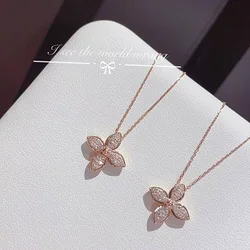 Fashion New Rose Gold Four-leaf Clover Necklace Women's Clavicle Chain Simple Lucky Grass Pendant All Accessory Party Gifts