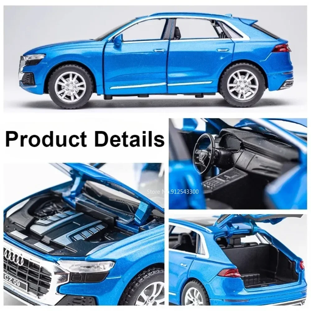 1:32 R8V10 Q8 coche en miniatura de aleación de juguete Diecast Metal simulación sonido luz extraíble supercoche modelos colección regalos para niños