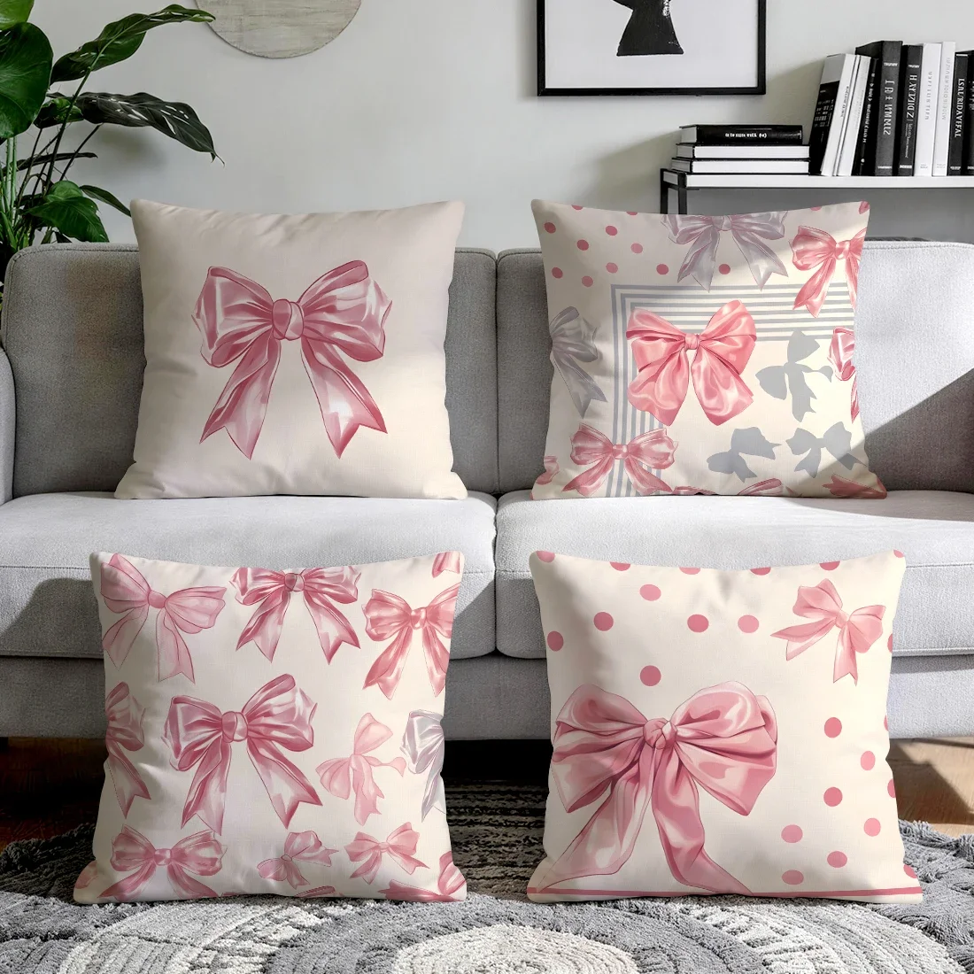 Girly Pink Bow Cushions Pillowcase Polyester Cushion Cover Throw Pillow Pillowcover Home Car Sofa Decor