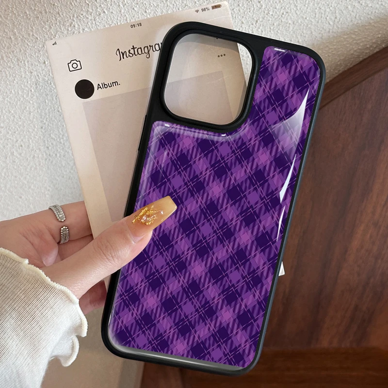 

Красивый фиолетовый чехол для телефона в клетку для iPhone 11/12/13/14/15/16/17 Pro Max AIR PLUS Epoxy PhonE