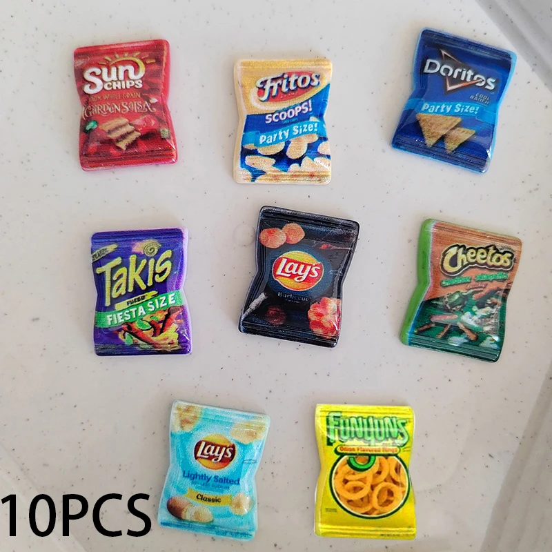 Dollhouse Pretend Play Brinquedos, Simulação Potato Chips, Mini Snack Food Decorações, Dolls House Acessórios, 10pcs