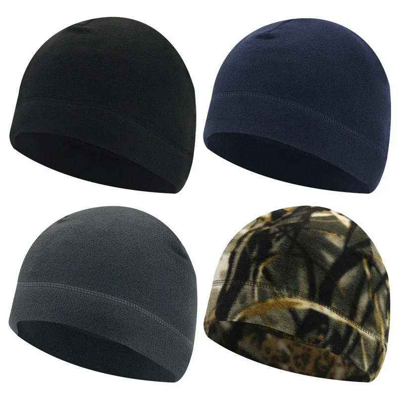 Camo Polar Fleece Caps Men Winter Warm Outdoor Sports Skiing Cycling Cap Unisex Beanie Cap Windproof Motorcycle Bike Hat Caps