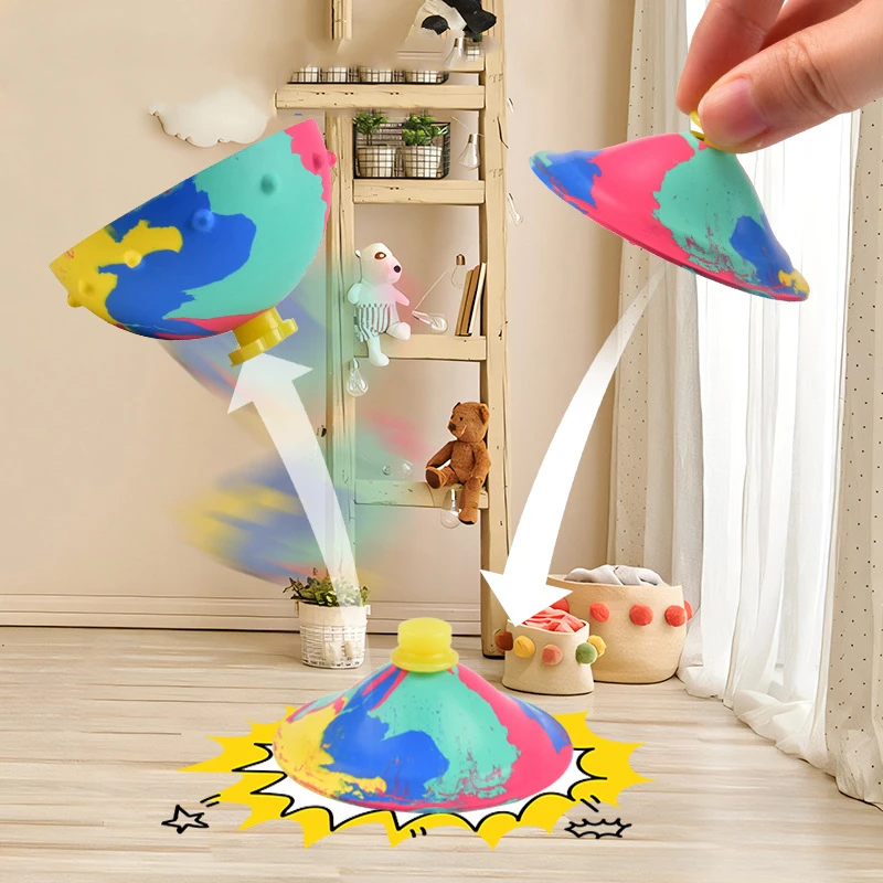 Hip Hop Jump Half Side Bouncing Ball Anti Stress Fidget Toys Kids Outdoor Fun Camouflage Spinning Bounce Bowl Fingertip Top Toy
