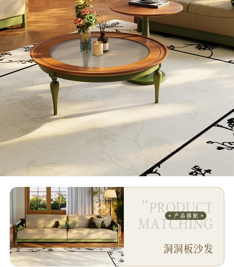 طاولة قهوة فرنسية قديمة لغرفة المعيشة، شقة صغيرة من الخشب الصلب، زجاج مستدير، متوسط الحجم، طاولة قهوة للحديقة، طاولة جانبية #6