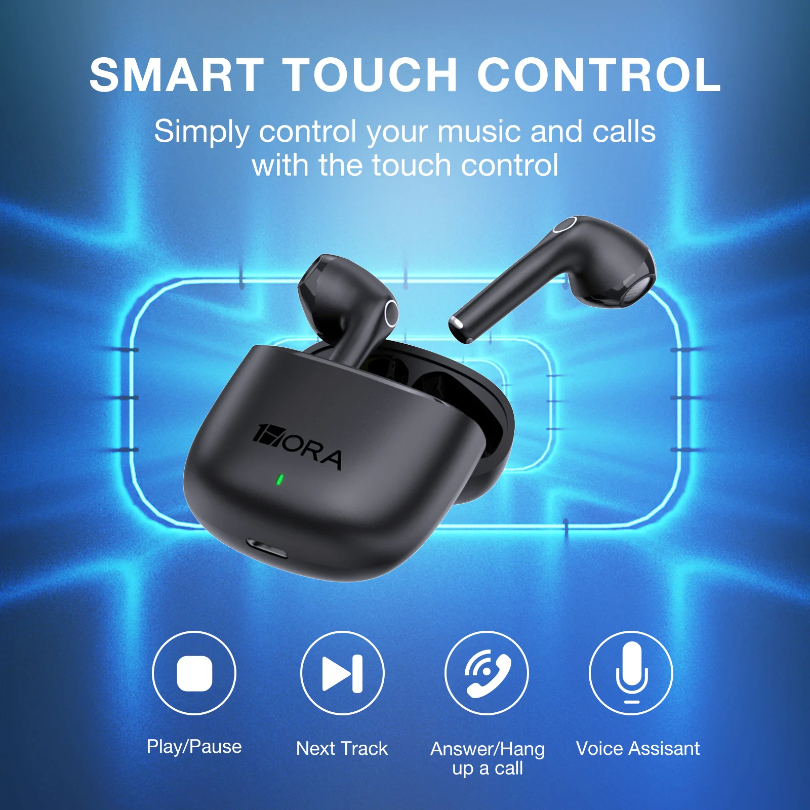 1HORA TWS سماعة رأس بخاصية البلوتوث AUT201 Deep Bass Effect Smart Touch HD Call خفيفة لجميع الهواتف الذكية سماعة لاسلكية تعمل بالبلوتوث
