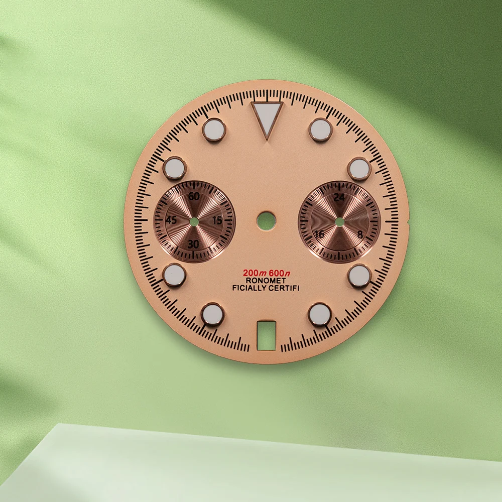 29.5mm logotipo s rosa panda vk63 mostrador 6 horas calendário sem mãos caber movimento vk63 verde luminoso relógio modificação acessórios