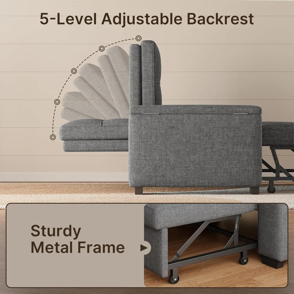 أريكة سرير فوتون قابلة للتحويل باللون الرمادي الداكن، مقعد كوين للنوم مع أريكة قابلة للسحب، أريكة فوتون من قماش الكتان 3 في 1 - ترقية جديدة #6