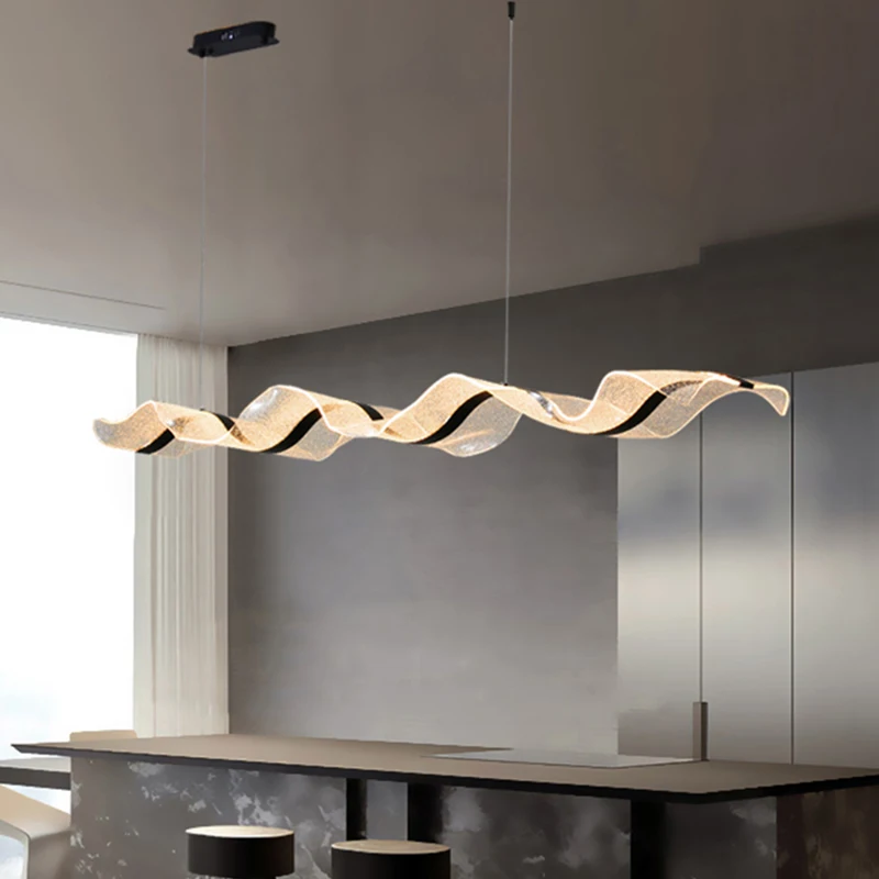 Nordic Creative Led Chandelier Design Long Wave Pendant Lights Restaurant Bar Lamp Dining Room Home Decor Hanging Light Fixture