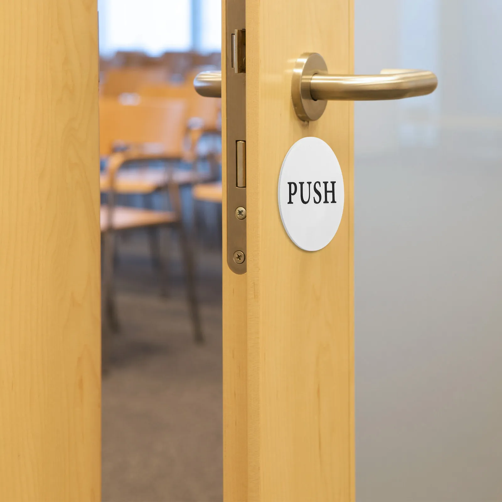 

2Pcs Acrylic Push Pull Door Stickers Self-Adhesive Round Removable Signs Cafes Office Door Marker Label