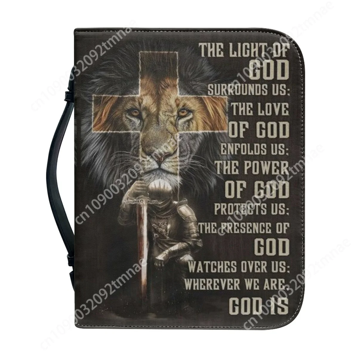 Classic Lion Bible Verse Sentence Custom Bible Cover Case for Women Leather Zippered Handle Handbag Study Book Holy Storage Boxe