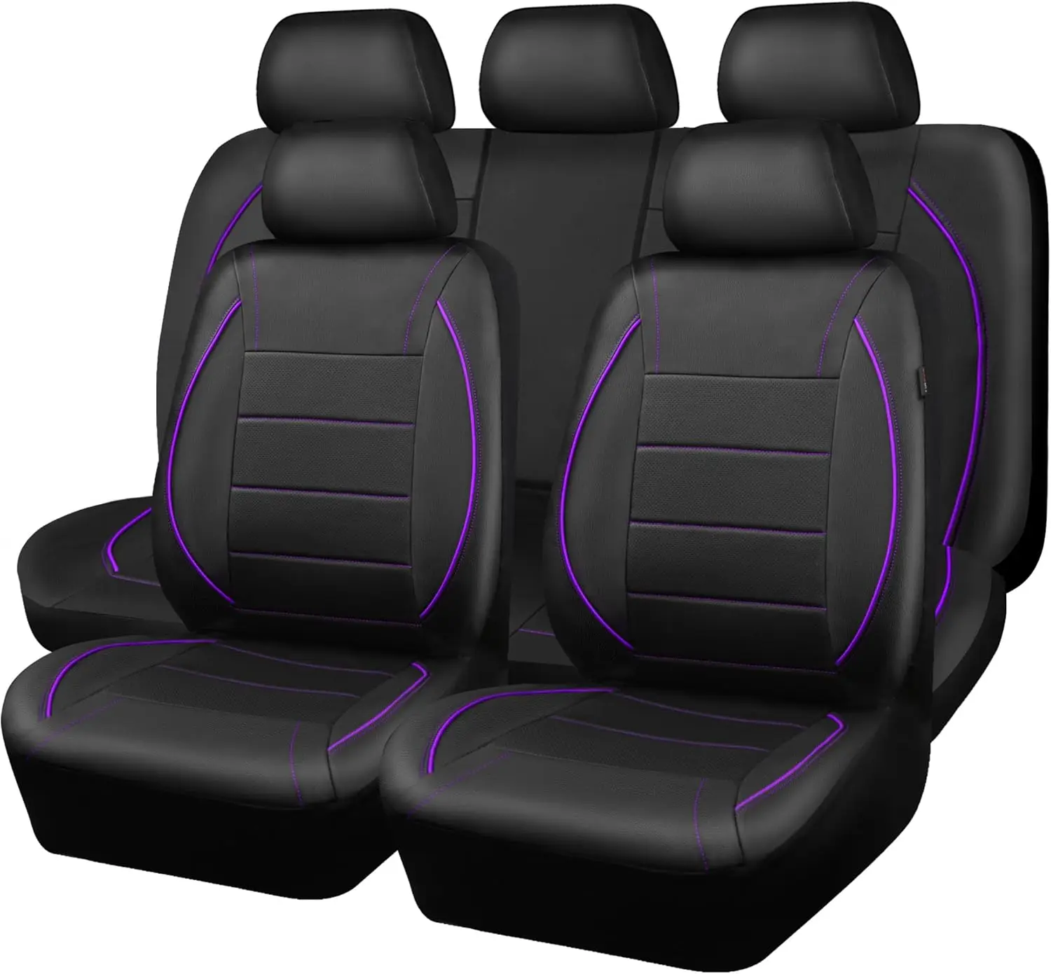 

Universal PU Leather Car Seat Covers with Airbag Compatibility, Inside Zipper Design, Full Set in Black & Purple