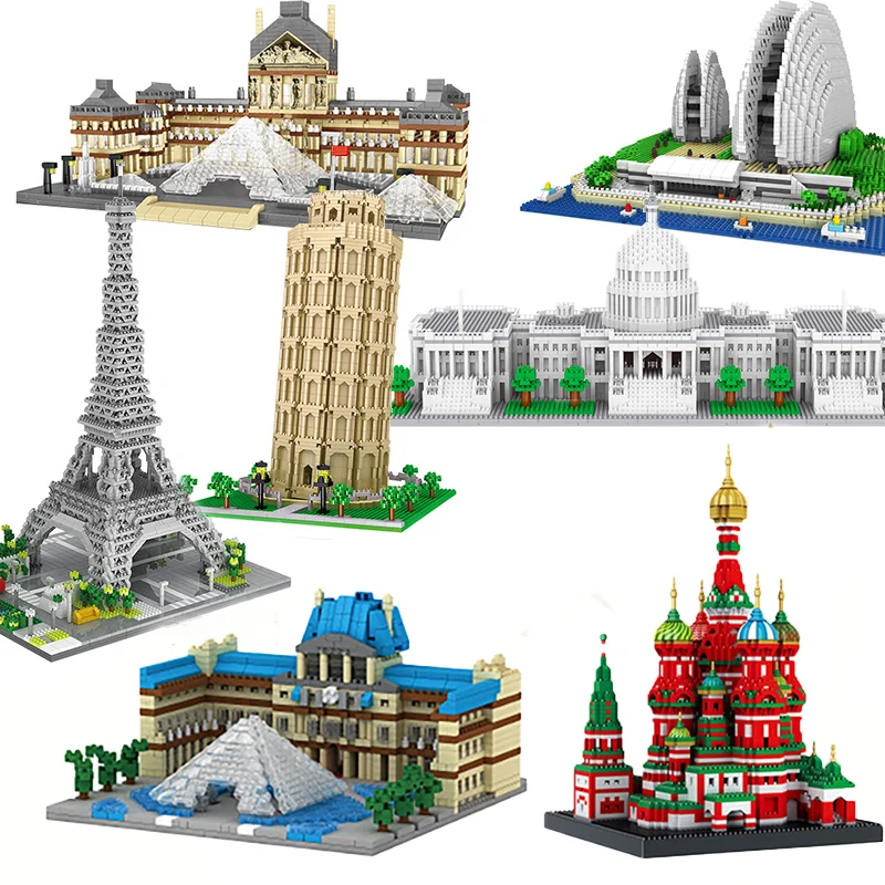 

City Architecture Eiffel Tower Big Ben Pair Louvre Micro Building Blocks Sydney Opera House Capitol Taj Mahal Construction Toys