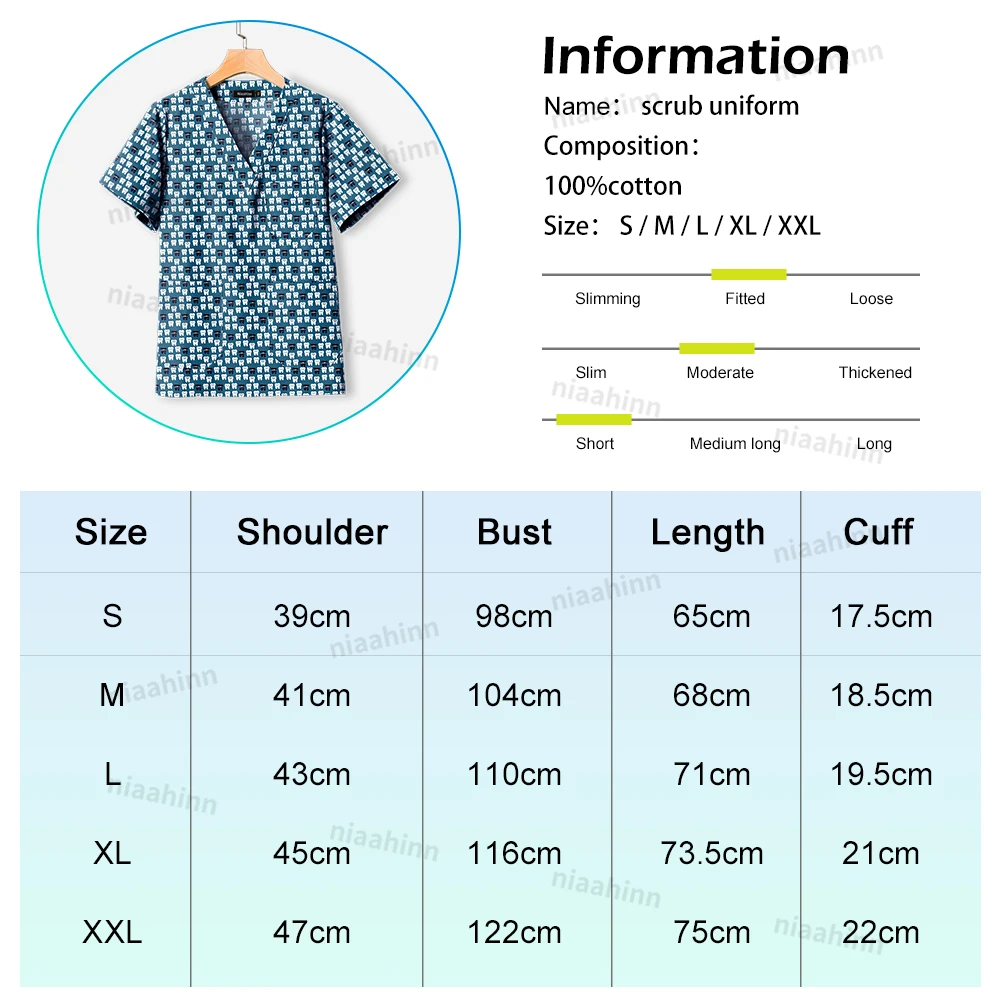 Personalized Printed Medical Scrub Women Men Dental Uniform Surgical Gown Nursing Cleaning Scrub Tops Short Sleeved Shirt Unisex