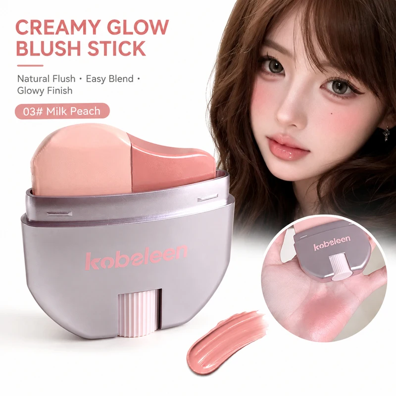 Kobeleen Cream Blush Stick Dewy Glow Buildable Cheek Color Long Lasting Lightweight Blendable Natural Face Makeup