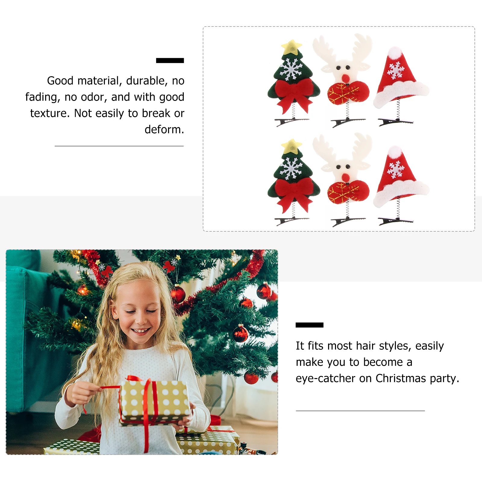

6pcs Christmas Spring Hairpins Festive Hair Clips Durable Cartoon Barrettes Holiday Hair Accessories For Party Decoration
