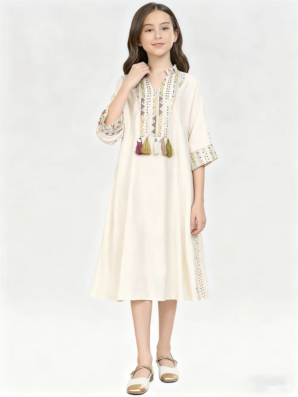 

Платье макси для мусульманских девушек, Дубай, Абая, вечерние платья с вышивкой, халат Ид Джеллаба с кисточками, арабский марокканский кафтан, турецкий кафтан, абайи