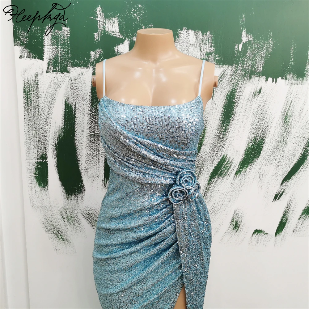 New Design 2024 Long Baby Blue Evening Dress Stunning Sequin Spaghetti Straps Mermaid Sexy Prom Party Gowns In Stock