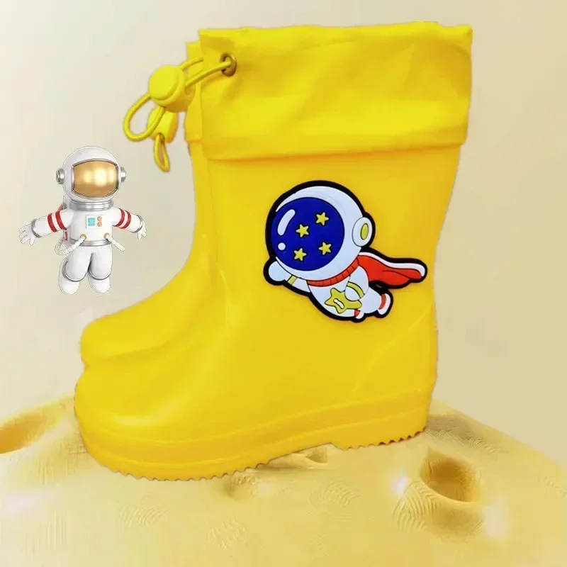 Cute Cartoon Astronaut Pattern Solid Color Children Rain Boots Kids Fashion Anti Slip Waterproof Antifouling Shoe Cover Outdoor