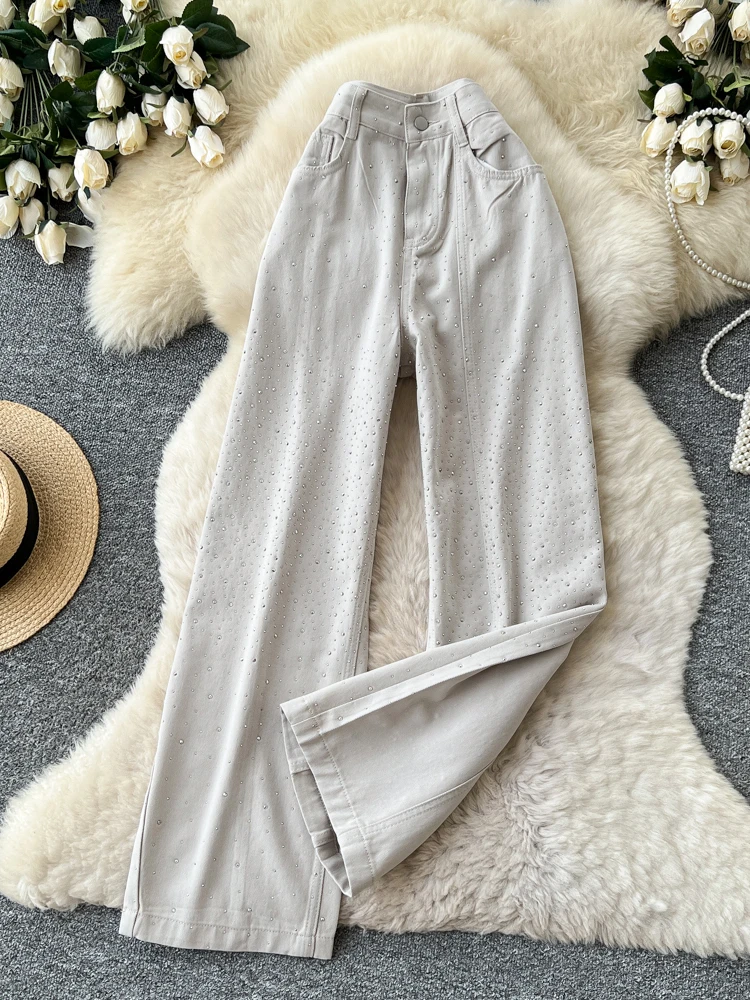 

Retro High Waist Wide Leg Jeans Women Summer Loose Slimming Lazy Style Long Pants Teenage Earth Tone Casual Machine Embroidery