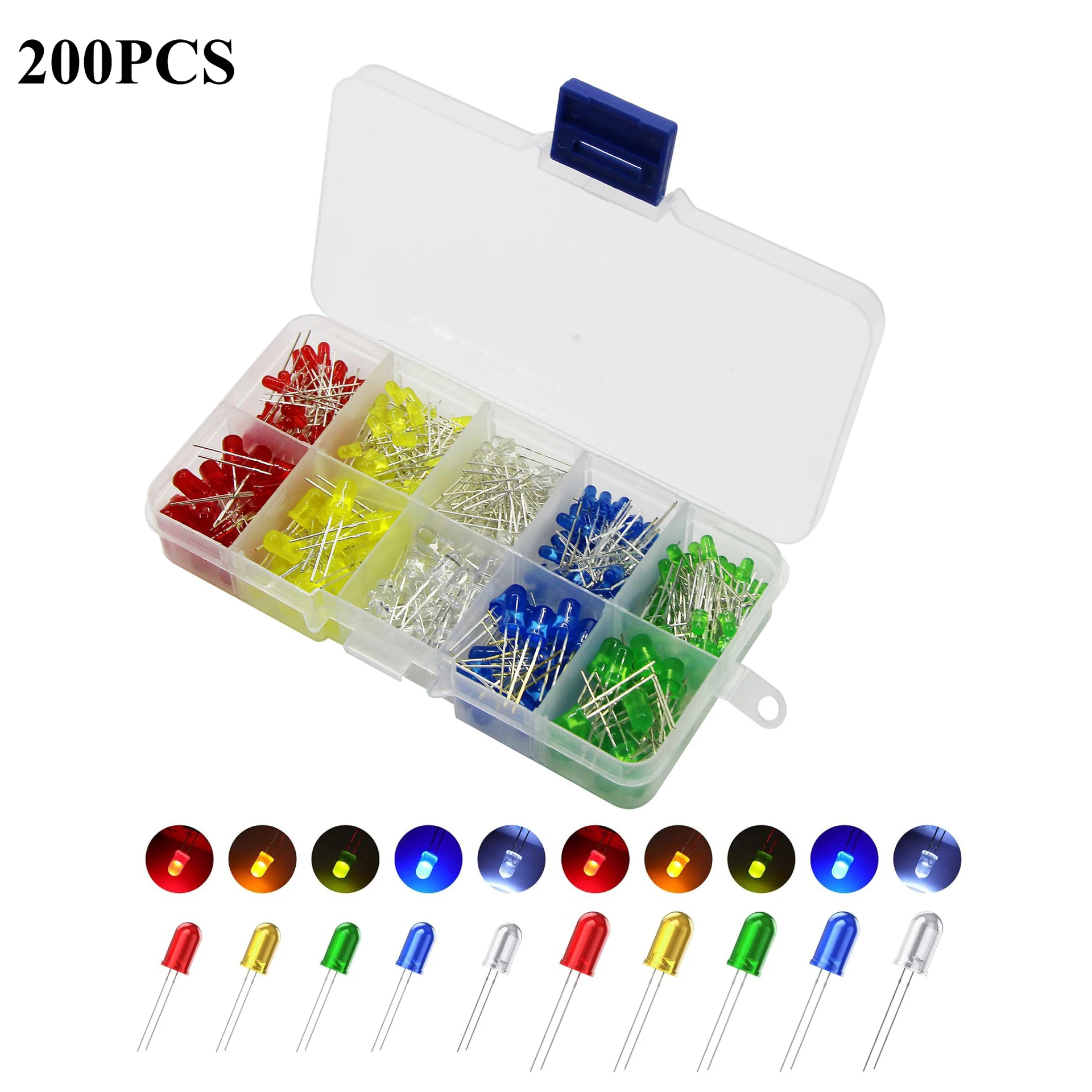 100/200Pcs 3mm 5mm LED Light Emitting Diodes Assortment Kit Round Diffused Led Circuit Component Assorted Set for Arduino
