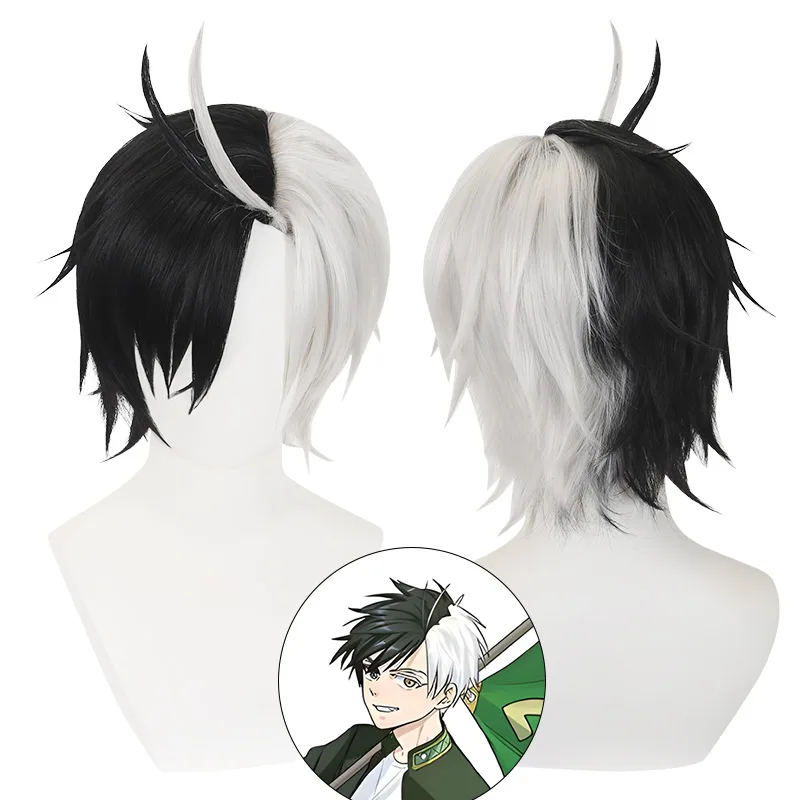 Fengfengling Cherry Blossom Distance Cosplay Wig Black And White Double Color Anti-Curl Short Bob Hairstyle