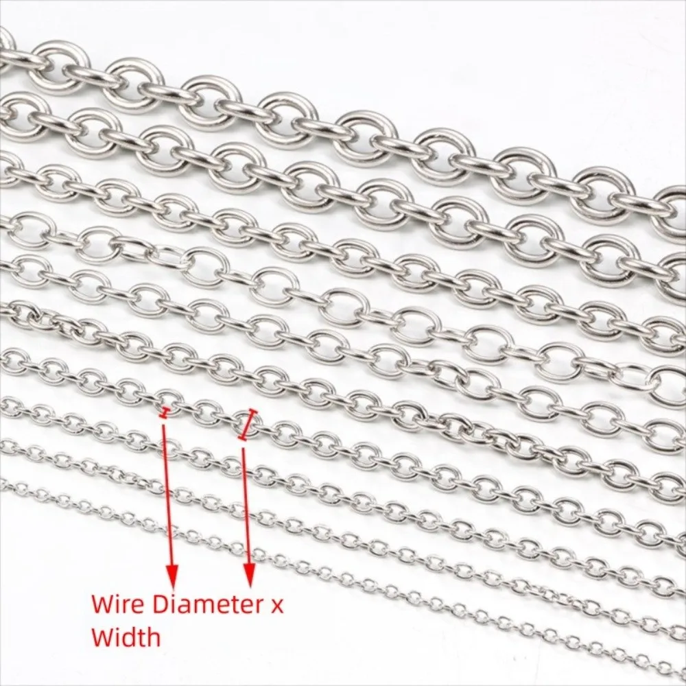 Corrente plana cruzada de aço inoxidável, descobertas de joias diy, corrente de colar de ouro e prata, sem desbotamento, correntes de ligação de joias