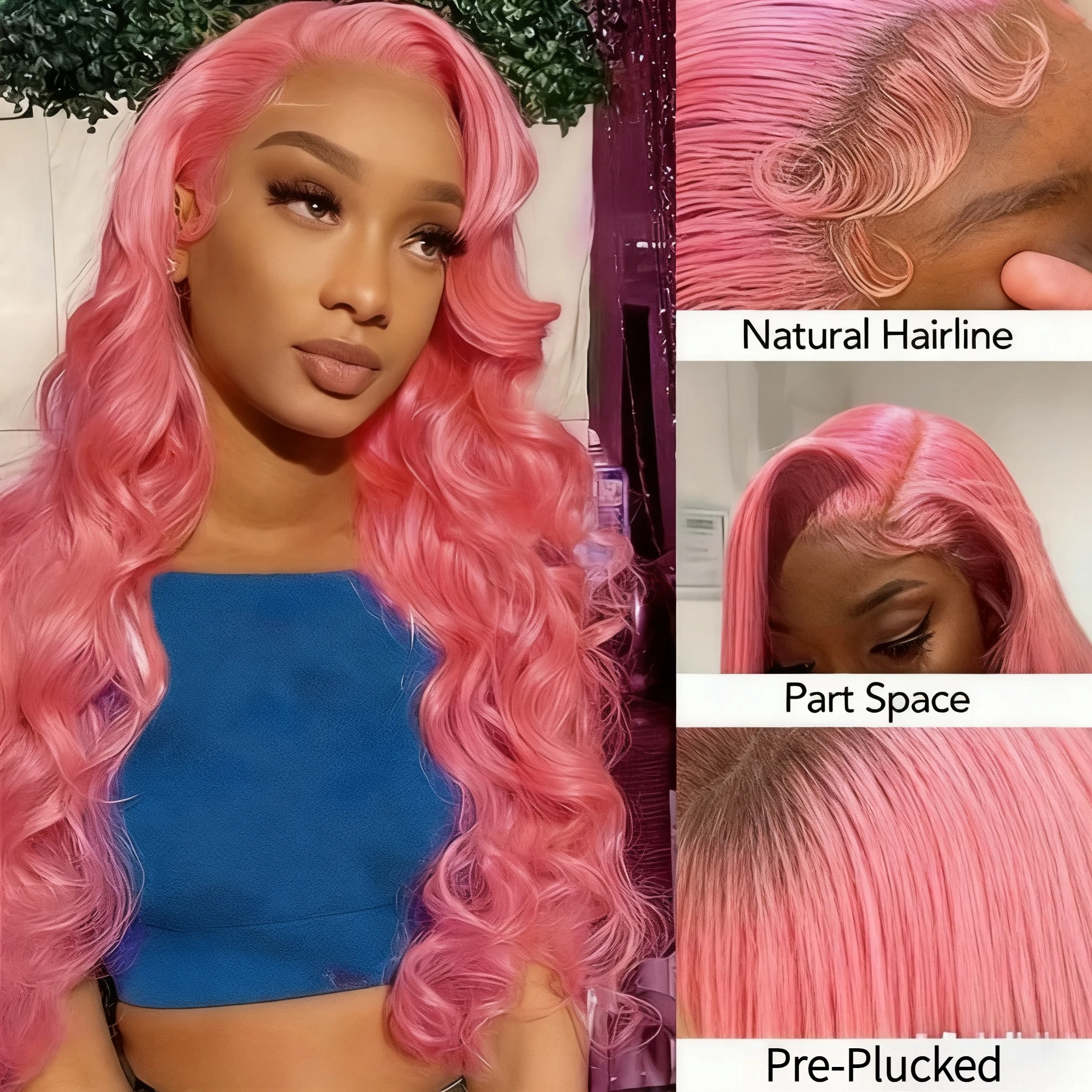 Pink Body Wave 13x4 13x6 HD Transparent Lace Frontal Wigs 30  Inch Lace Front Wig Color Human Hair Wigs Pre Plucked For Women image 5
