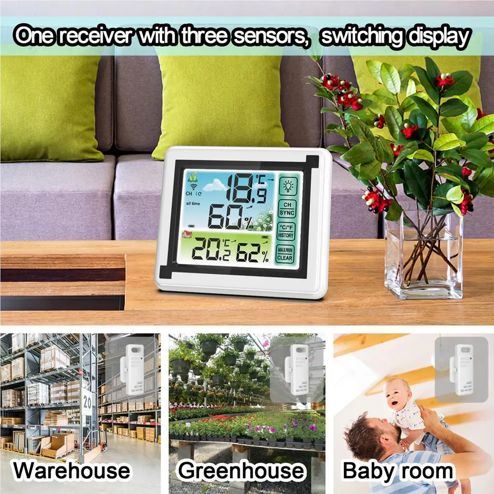 Wireless Weather Station Digital Thermometer Hygrometer LCD Display Screen Transmitter History Data Memory Monitor One for three