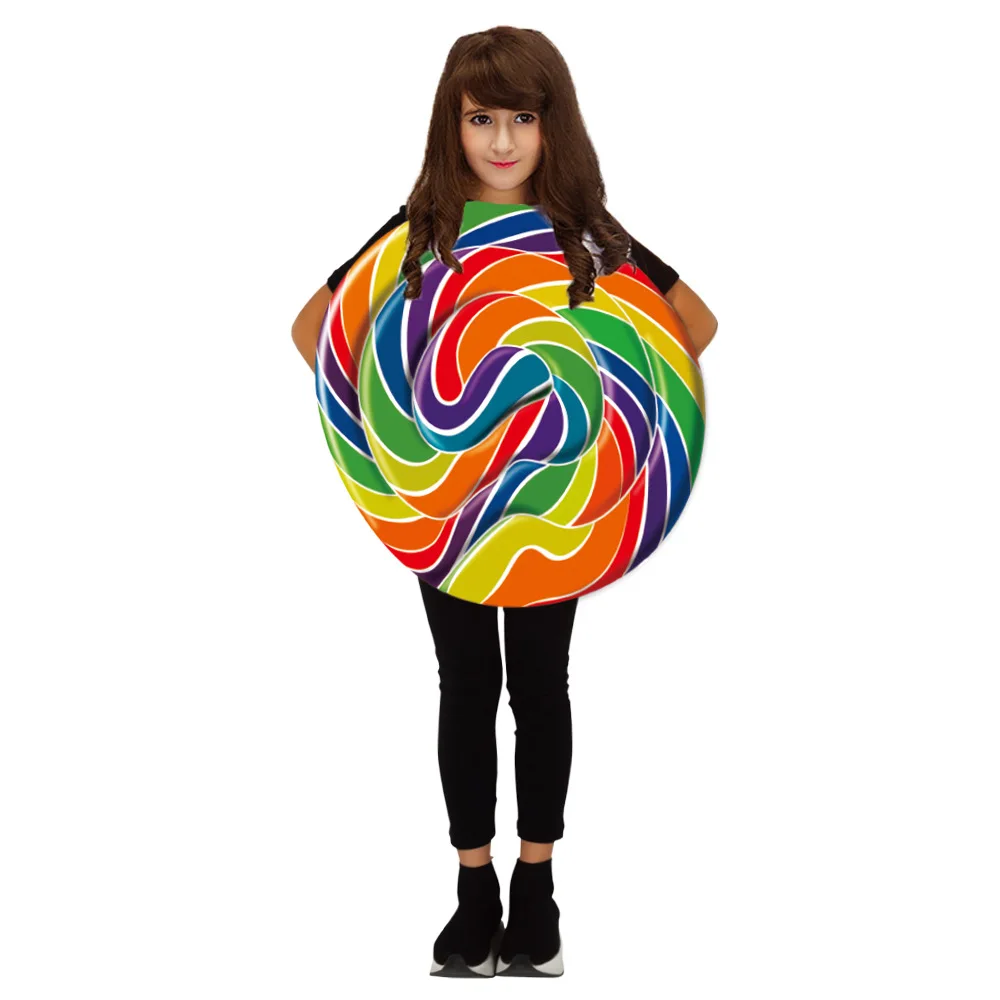 Adult Kids Candy Cosplay Costume Rainbow Candy Fancy Dress Tunic Halloween Party Cosplay Costume Stage Performance Costumes