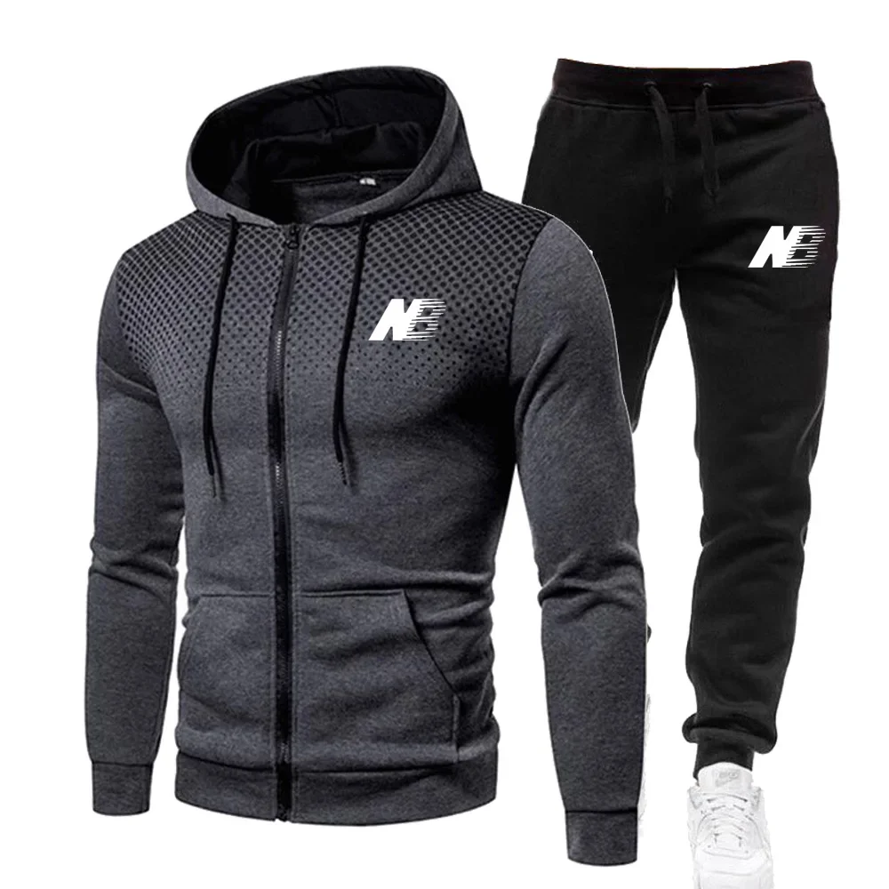 Men's Zipper Tracksuits Spring Autumn Hoodie+Sports Pants 2-piece Set Fashion Zipper Jacket Outdoor Fitness Running Sportswear