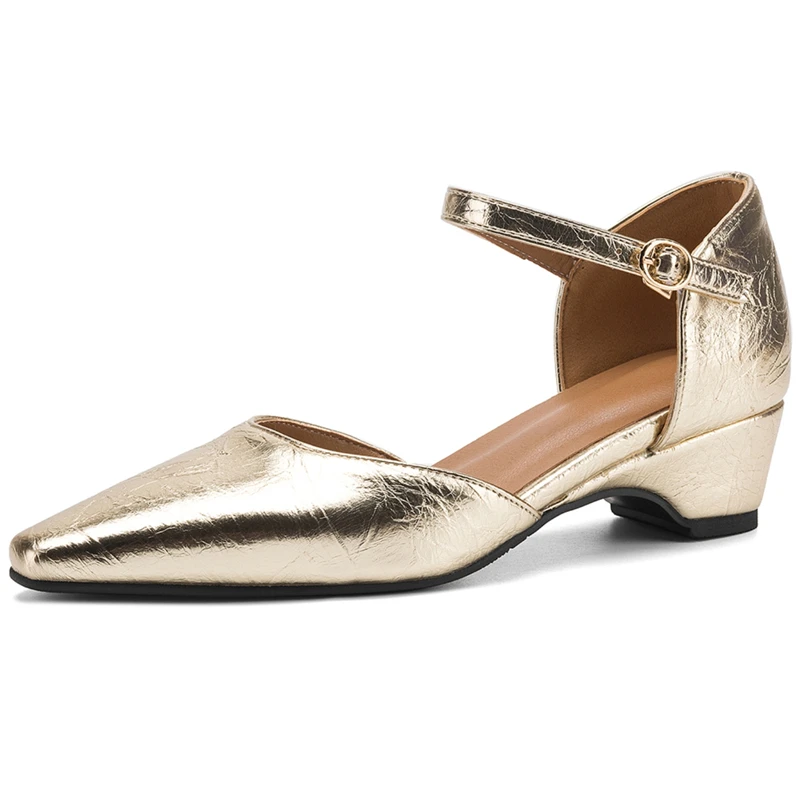 Women Mary Jane Pumps Shoes Closed Toe Buckle Low Heels Sandal Luxury Gold Black Elegant Dating Shoes