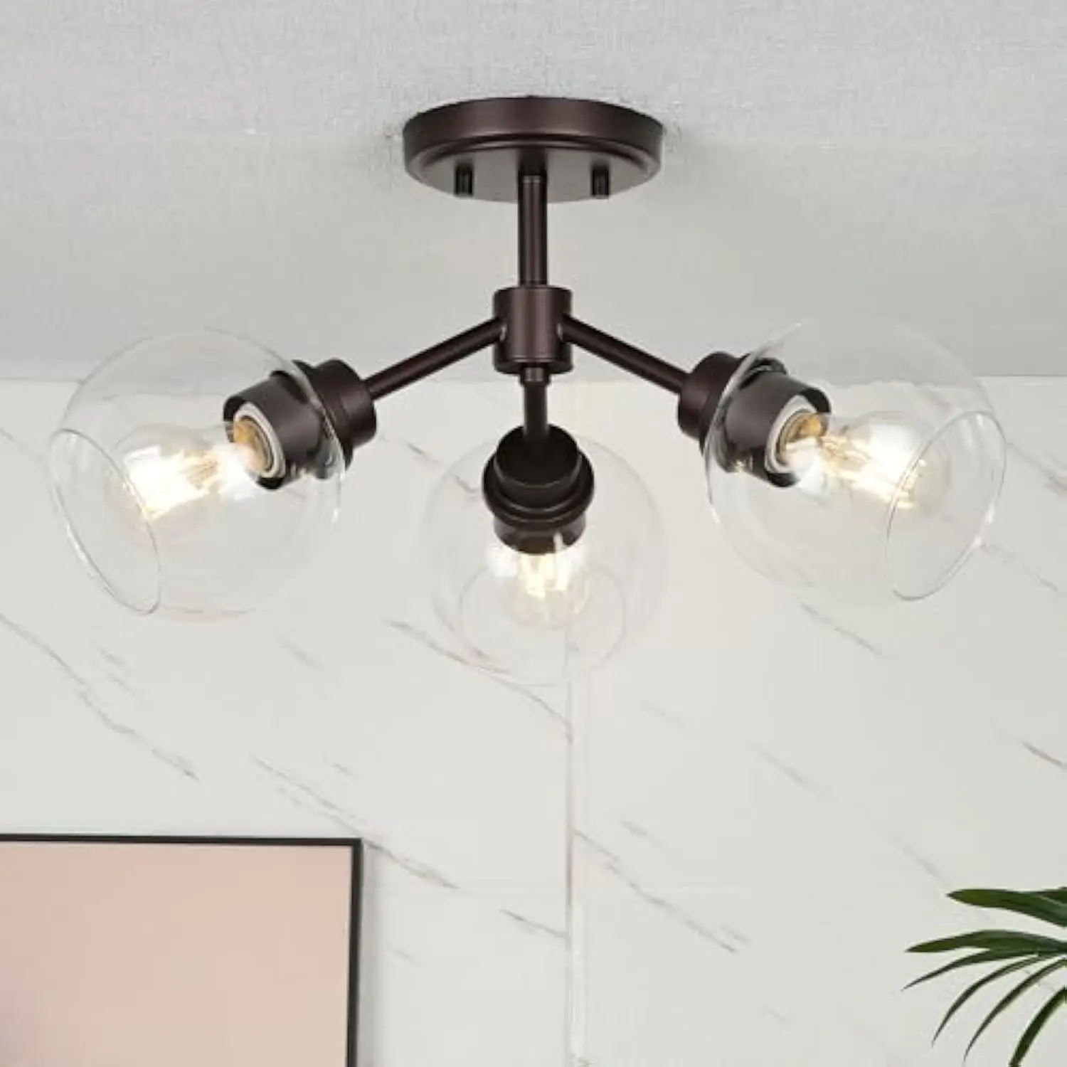 

3-Light Semi Flush Mount Ceiling Light, Modern Light Fixtures Ceiling Mount with Globe Clear Glass Shade, Oil Rubbed Bronze Lig