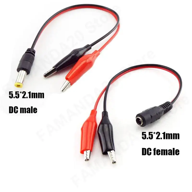 DC Power Alligator Clip Crocodile Wire Male/Female Jack Connector 2V Power Cable To 2 Alligator Clip Connected Voltage Test Lead