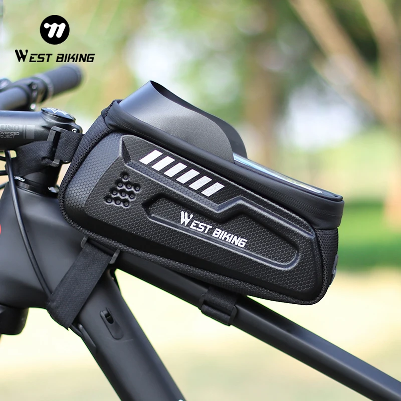 

WEST BIKING Bicycle Top Tube Phone Bag Touch Screen Waterproof Reflective MTB Bike Bag For 7.0 Inches Phone Cycling Accessories