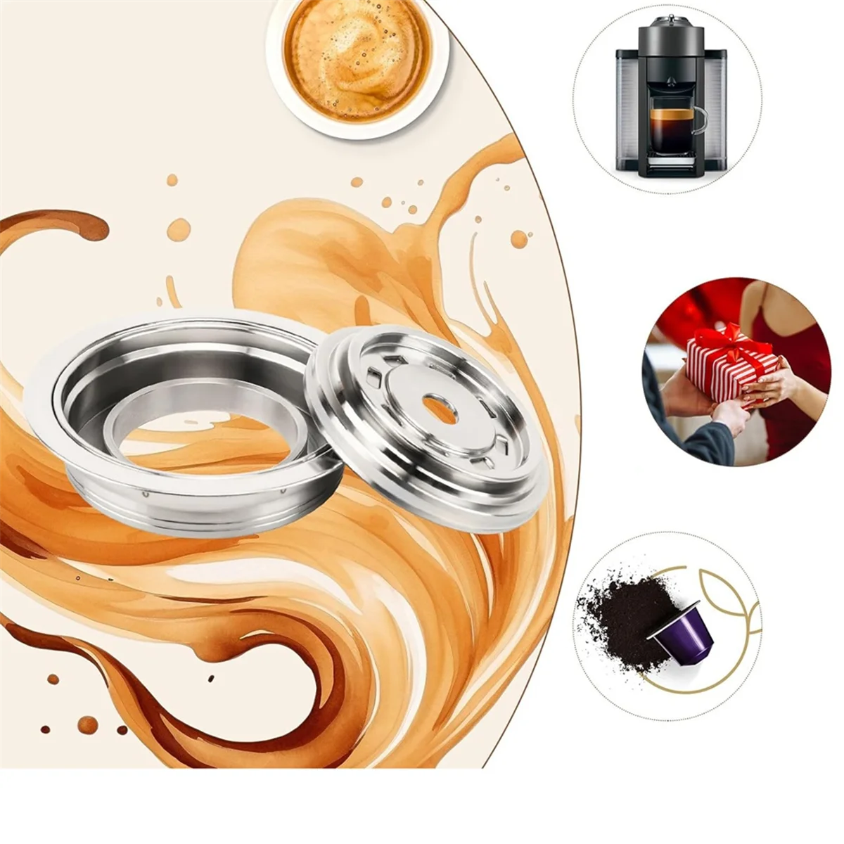 Adaptador de cápsula de café A75K para máquinas Vertuo, adaptador de cápsula de café de acero inoxidable para Vertuo /Vertuo Next 150ml