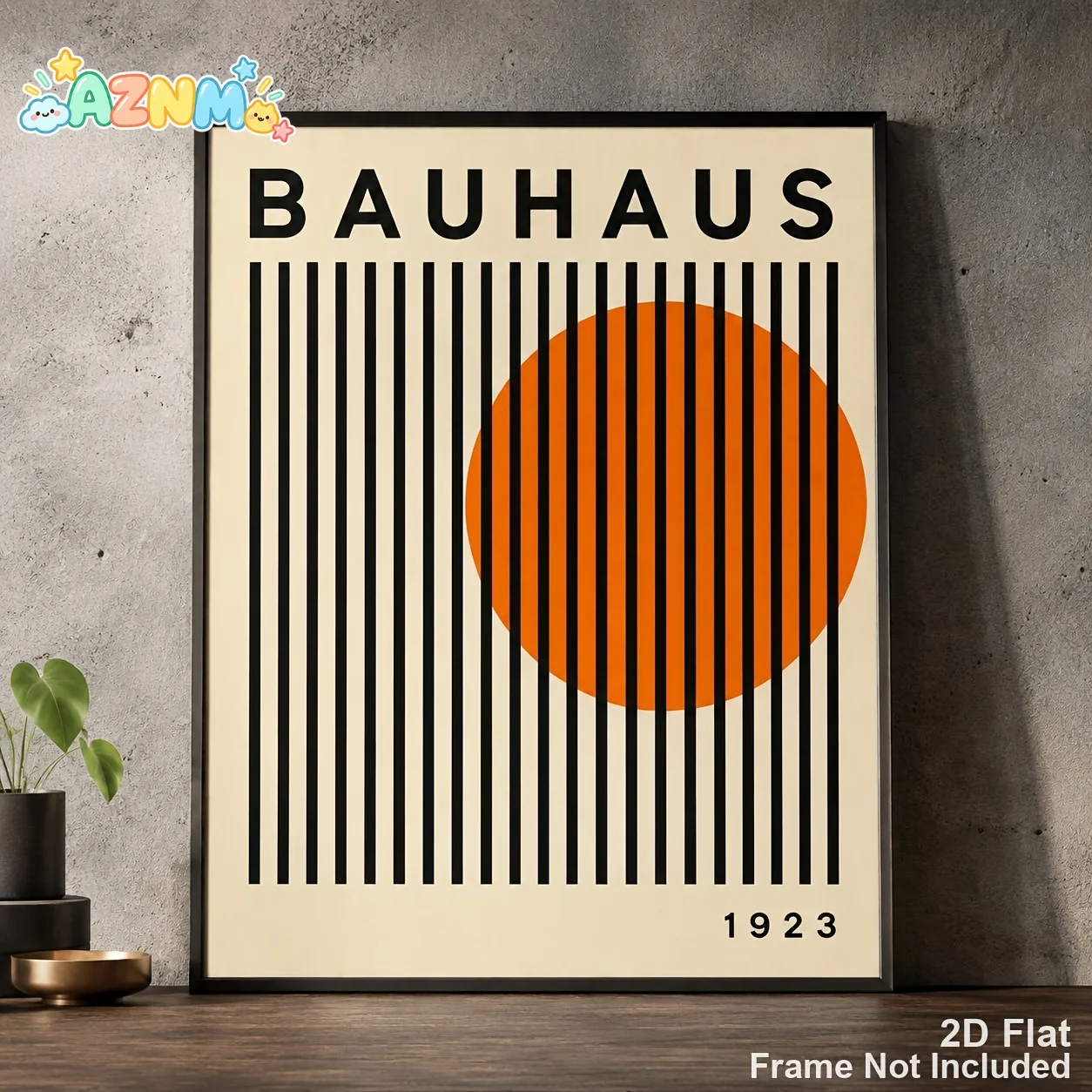 2D Flat, Posters And Prints, 2D Flat Unframed Canvas Print, Vintage Beige Bauhaus Canvas Core, Black Vertical Stripes Orange